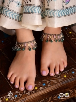 Kadkani - The Pastel Bells - Enamelled Oxidised Anklets (Set Of 2)