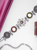 Pratibimban - The Spherical Reflection - Shells, Mirrors, Resham And Beads Hand Embroidered Oxidised Kamarbandh