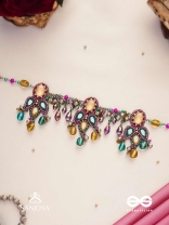 Bhramaparna - The Spell Of Stones - Stones, Mirror, Coins And Glass Drops Hand Embroidered Oxidised Choker Neckpiece