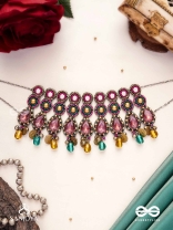Vashikrit - The Hypnotic Tiers - Mirror, Stones, Coins And Glass Drops Hand Embroidered Oxidised Choker Neckpiece