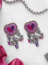 Unmadishnu - The Love Rush - Dabka, Beads And Glass Drops Hand Embroidered Oxidised Earrings