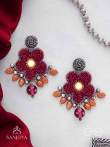 Svastmit - Bloom In The Sunset - Mirror, Dabka, Resham And Glass Drops Hand Embroidered Oxidised Earrings