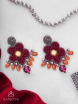 Svastmit - Bloom In The Sunset - Mirror, Dabka, Resham And Glass Drops Hand Embroidered Oxidised Earrings