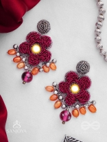 Svastmit - Bloom In The Sunset - Mirror, Dabka, Resham And Glass Drops Hand Embroidered Oxidised Earrings