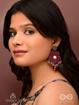 Svastmit - Bloom In The Sunset - Mirror, Dabka, Resham And Glass Drops Hand Embroidered Oxidised Earrings