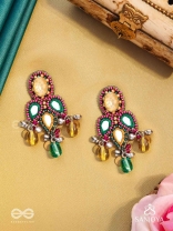 Tripristha - The Holy Trinity - Stones, Mirrors, Coins And Glass Drops Hand Embroidered Earrings