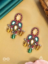 Tripristha - The Holy Trinity - Stones, Mirrors, Coins And Glass Drops Hand Embroidered Earrings