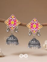 Melodies Of Twilight - Enamelled Oxidised Jhumka Earrings