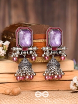 Seasons Of Lavender - Stone Enamelled Oxidised Jhumka Earrings