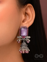 Seasons Of Lavender - Stone Enamelled Oxidised Jhumka Earrings