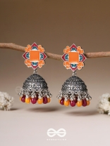 The Warm Hues - Enamelled Oxidised Jhumka Earrings