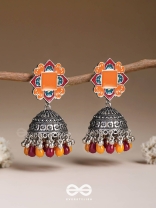 The Warm Hues - Enamelled Oxidised Jhumka Earrings
