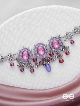 The Flowery Essence - Stone And Glass Drops Enamelled Oxidised Neckpiece