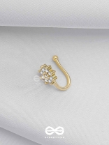 The Embedded Flower - Golden Cubic Zirconia NoseRing (NON-PIERCING)
