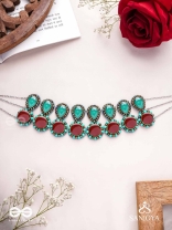 Palash - The Green Serenade - Stones And Beads Hand Embroidered Choker Neckpiece
