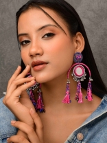 Madhurya - The Charismatic Mirrors - Mirrors, Beads And Resham Hand Embroidered Oxidised Earrings