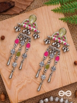 The Olive Roses - Stone Enamelled Oxidised Earrings