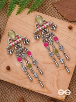 The Olive Roses - Stone Enamelled Oxidised Earrings