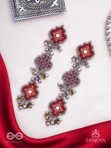 Yashas - The Maple Grandeur - Beads, Coins And Dabka Hand Embroidered Oxidised Earrings