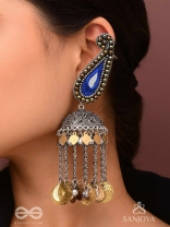 Svarsampad - The Feathery Melody - Beads, Mirror, Resham And Coins Hand Embroidered Oxidised Jhumka Earrings