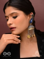 Svarsampad - The Feathery Melody - Beads, Mirror, Resham And Coins Hand Embroidered Oxidised Jhumka Earrings