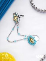 Ambarant - The Horizon Bands - Mirror And Beads Hand Embroidered Enamelled Oxidised Chain Linked Double Rings (Adjustable)