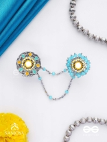 Ambarant - The Horizon Bands - Mirror And Beads Hand Embroidered Enamelled Oxidised Chain Linked Double Rings (Adjustable)