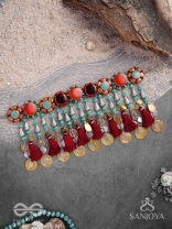 Anuragini - The Windy Music - Stones, Resham And Coins Hand Embroidered Oxidised Choker Neckpiece