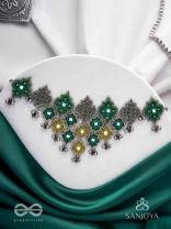 Aardratva - The Lush Cascade - Resham, Mirror And Dabka Hand Embroidered Oxidised Neckpiece