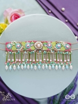 MANJUSUMANA - BEAUTIFUL BLOSSOM - BEADS, SEQUINS AND PEARL DROPS HAND EMBROIDERED CHOKER NECKPIECE
