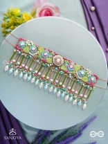 MANJUSUMANA - BEAUTIFUL BLOSSOM - BEADS, SEQUINS AND PEARL DROPS HAND EMBROIDERED CHOKER NECKPIECE