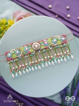 MANJUSUMANA - BEAUTIFUL BLOSSOM - BEADS, SEQUINS AND PEARL DROPS HAND EMBROIDERED CHOKER NECKPIECE