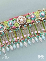 MANJUSUMANA - BEAUTIFUL BLOSSOM - BEADS, SEQUINS AND PEARL DROPS HAND EMBROIDERED CHOKER NECKPIECE