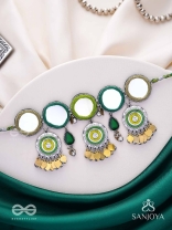 Manidarpan - The Musical Mirrors - Mirrors, Resham And Beads Hand Embroidered Enamelled Oxidised Choker Neckpiece