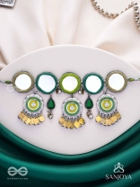 Manidarpan - The Musical Mirrors - Mirrors, Resham And Beads Hand Embroidered Enamelled Oxidised Choker Neckpiece