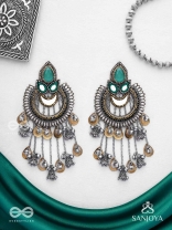 Ashtri - Deep in The Woods - Stone, Mirrors And Beads Hand Embroidered Oxidised Earrings