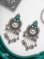 Ashtri - Deep in The Woods - Stone, Mirrors And Beads Hand Embroidered Oxidised Earrings