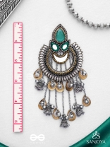 Ashtri - Deep in The Woods - Stone, Mirrors And Beads Hand Embroidered Oxidised Earrings