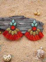 Prachim - The Earthen Treasures - Stones, Beads And Resham Hand Embroidered Earrings