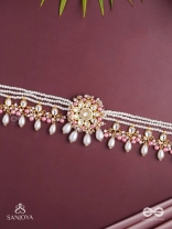 Dyulok - The Heavenly Charm - Beads, Pearl Drops, Polki And Kundan Finished Hand Embroidered Neckpiece