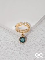 The Sapphire Lights - Golden Embellished Charm Ring (Adjustable) 