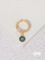 The Sapphire Lights - Golden Embellished Charm Ring (Adjustable) 