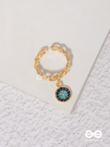 The Sapphire Lights - Golden Embellished Charm Ring (Adjustable) 
