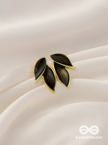 Petals Panache - Golden Enamelled Earrings (Black)
