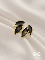 Petals Panache - Golden Enamelled Earrings (Black)
