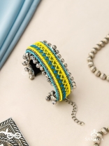Dhritvan - The Lime Sky - Resham And Beads Hand Embroidered Oxidised Cuff Bracelet