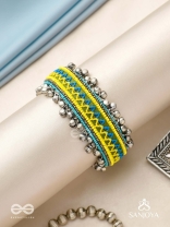 Dhritvan - The Lime Sky - Resham And Beads Hand Embroidered Oxidised Cuff Bracelet