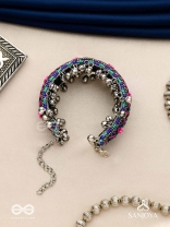 Ragapushpi - The Rosy Night - Resham And Beads Hand Embroidered Oxidised Cuff Bracelet