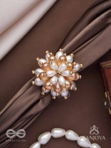 Svapnakalka - The Ivory Dream - Beads, Pearl And Glass Drops Hand Embroidered Ring (Adjustable)