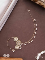 Haimavat - The Pearl Trail - Pearls And Beads Hand Embroidered Nath (Non-Piercing)